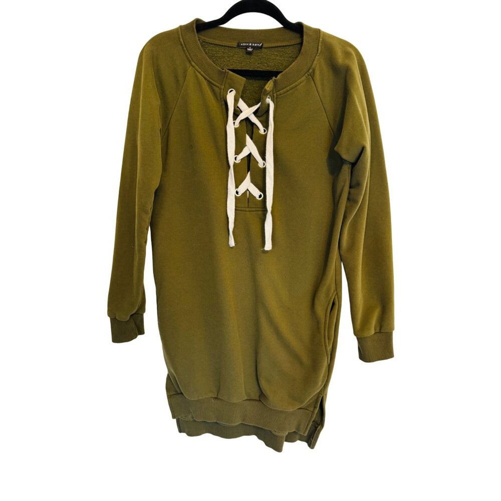 Ellie & Kate Medium Olive Green Lace-Up Sweatshirt Dress